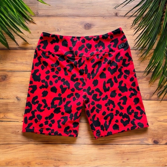 LICI FIT Red Leopard Print High Waist Biker Shorts – Size M - Picture 2 of 12
